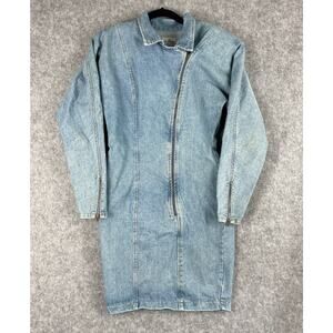 Vintage 80s Paris Blue Dress Womens 9 Denim Zipper Asymmetrical Stone Wash USA